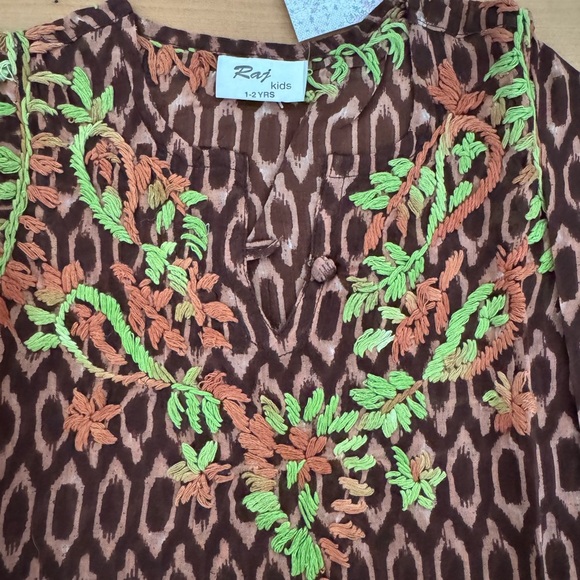 Raj Brown and White Embellished Tunic with 3/4 Sleeves - Picture 2 of 3